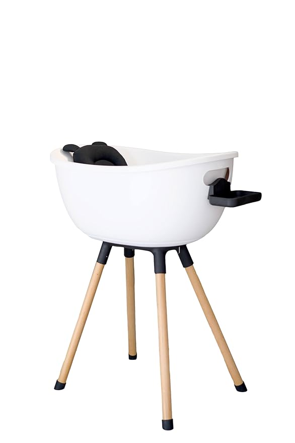 Luxury Baby Bathtub with Wooden Stand – 3-Stage Convertible, Ergonomic & Back-Saving Design (Black Bundle (Modern))