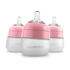 Nanobebe Flexy Silicone Baby Bottle, Anti-Colic, Natural Feel, Non-Collapsing Nipple, Non-Tip Stable Base, Easy to Clean 3-Pack, Pink, 5 oz
