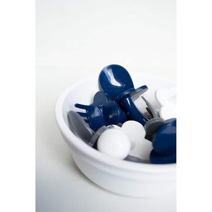 Grabease Baby Feeding Utensils Set - Infant and Baby Fork and Spoon for Ages 1-11 Months, BPAs and Phthalate-Free Cutlery, Plastic, 1 Set, Navy