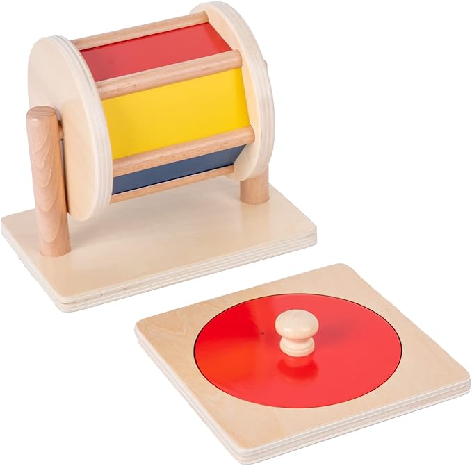 Montessori Baby Toys Play Kit - Montessori Mirror, Peekaboo, Knob Puzzle, Medium Spinning Drum - For 6-12 Months Toddlers