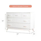 dadada Soho 5-Drawer Dresser for Nursery and Bedroom - Modern Design, Large Storage, Baby-Safe Finish, Soft Close Drawers, Anti-Tip Safety, Sturdy Legs & Solid Wood Handles, 47” Wide (White)