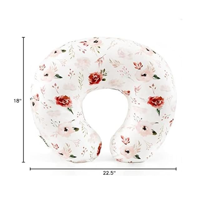 GRSSDER Nursing Pillow Cover Stretchy Minky Removable Nursing Covers for Breastfeeding Pillows, Ultra Soft Comfortable Slipcover for Boy and Girls, Pretty Watercolor Rose Flora, Orange Pink