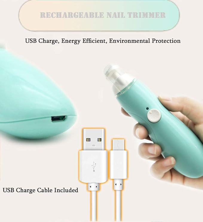 Rechargeable Baby Nail File, Fansidi Electric Baby Nail Trimmer for Newborn Infant or Toddler Toenail and Fingernail - Girls and Boys Accessory - Extra Replacement Pads Included (Blue)