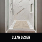 GORILLA GRIP Patented Square Shower Stall Mat, Small Bathtub Floor Mats for Stand Up Showers, Suction Cups and Drainage Holes, Machine Wash, Soft on Feet, Bathroom Accessories 21x21 Inch, Beige Opaque