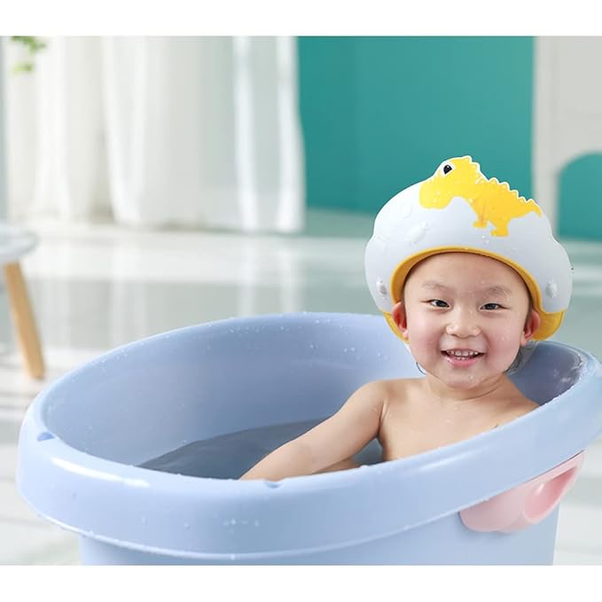 Baby Shower Cap Shield, Shower Cap for Kids, Visor Hat for Eye and Ear Protection for 0-9 Years Old Children,Cute Dinosaur/Crocodile/Hippo shape Makes the Baby Bath More Fun (Dinosaur, Yellow)