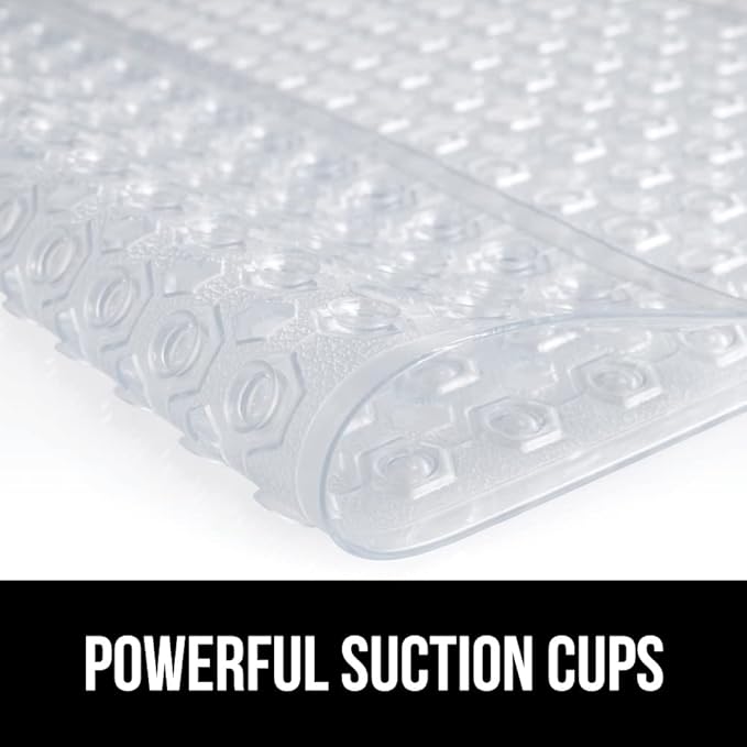 GORILLA GRIP Patented Square Shower Stall Mat, Small Bathtub Floor Mats for Stand Up Showers, Suction Cups and Drainage Holes, Machine Wash, Soft on Feet, Bathroom Accessories 21x21 Inch, 2 Pack Clear