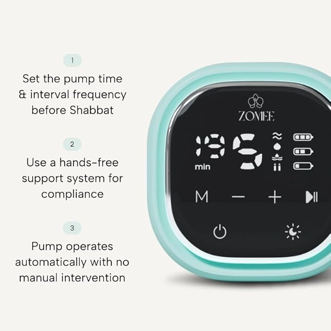 Zomee Z2 Double Electric Breast Pump - Shabbat Mode Edition - Portable, Hands Free Pumping Hospital Grade Wearable Breast Pump Including; Black Bamboo Pumping Bra (2XL)
