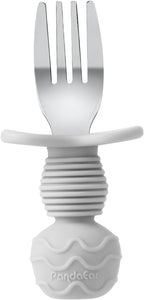 PandaEar 6 Pack Stainless Steel Toddler Spoons and Fork Feeding Set - Anti-Choke First Self Feeding Utensils for Kids Baby Boys Led Weaning Ages 18 Months+ (Blue/Grey/Peach)