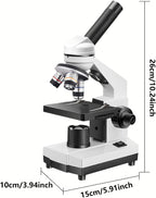 Biological Microscope Kit for Students ，LED Student Compound Monocular Microscope with Base, Suitable for Beginners Cell Phone Adapter, Upper and Lower Light, 100-1000x Magnification Powerful