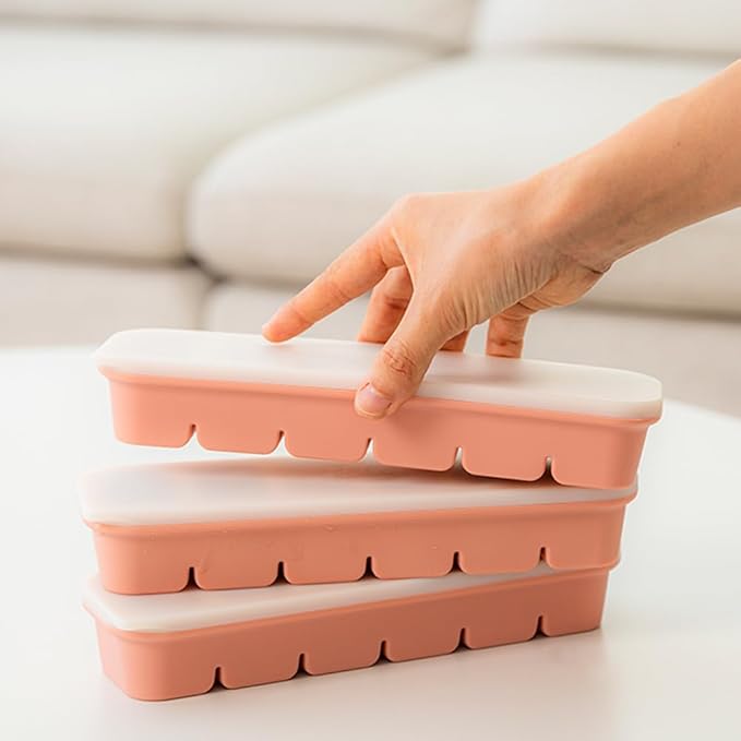 Silicone Freezer Tray, Made in Korea, Meal Prep, Freeze Food Storage Cubes Trays with Lids for Purees, Soups, Solid Food Fruit Vegitable Brastmilk, Easy and Safe (Rose, 2 Pack - 6 Cube)
