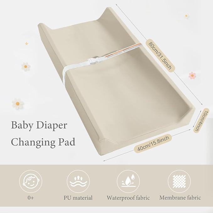 Baby Changing Pad, Waterproof & Wipeable Vegan Leather Diaper Changing Mat 31" x 16", Comfortable Soft Standard Size Infant Diaper Mat for Dresser and Table, Taupe (Beige)