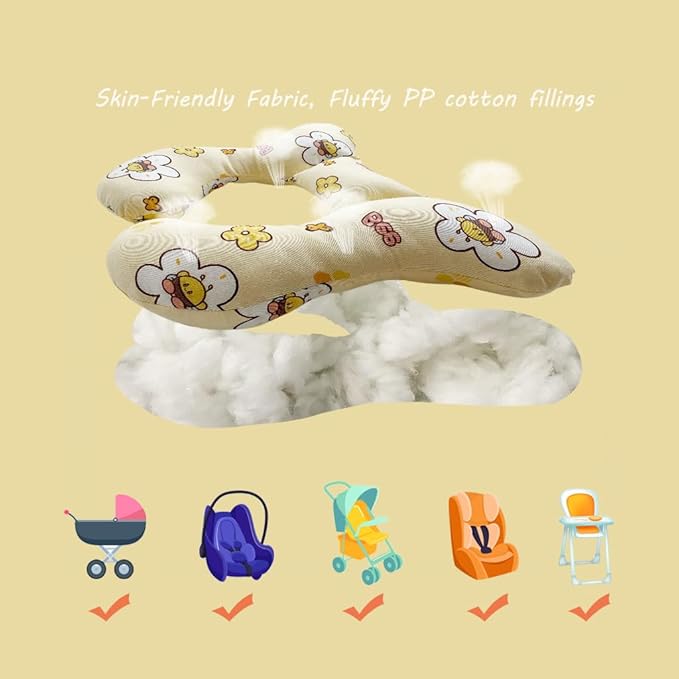 Baby Neck Pillows, Comfortable Baby Travel Head Neck Support Pillow for Car Seat Stroller Pushchair, Soft PP Cotton Travel Pillow for 0-1 Year Old Toddler Infant Newborn, Bee