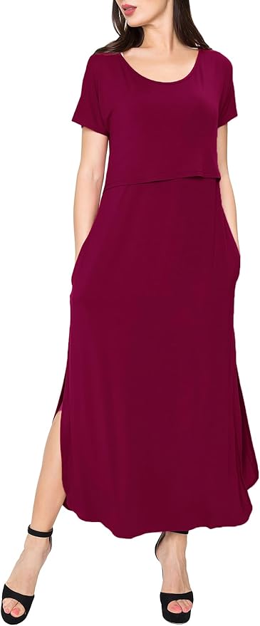 Smallshow Women's Maternity Nursing Dresses Split Long Dress for Breastfeeding