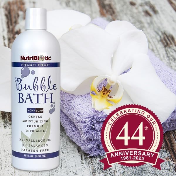 NutriBiotic Bubble Bath, Fresh Fruit, 16 Oz. Twin Pack | Gentle Moisturizing with GSE, Aloe & Botanicals | Bubble Bath Fun for Kids, Too | Tear-Free, Oil-Free, Vegan, Hypoallergenic & pH-Balanced
