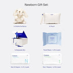 Coterie The Newborn Gift Set, Size Newborn Diapers (31 Count) & Size 1 (33 Count), 1 Travel Size Pack Baby Wipes (18 Count), Plant Based Materials, Hypoallergenic for Sensitive Skin, Baby Essentials