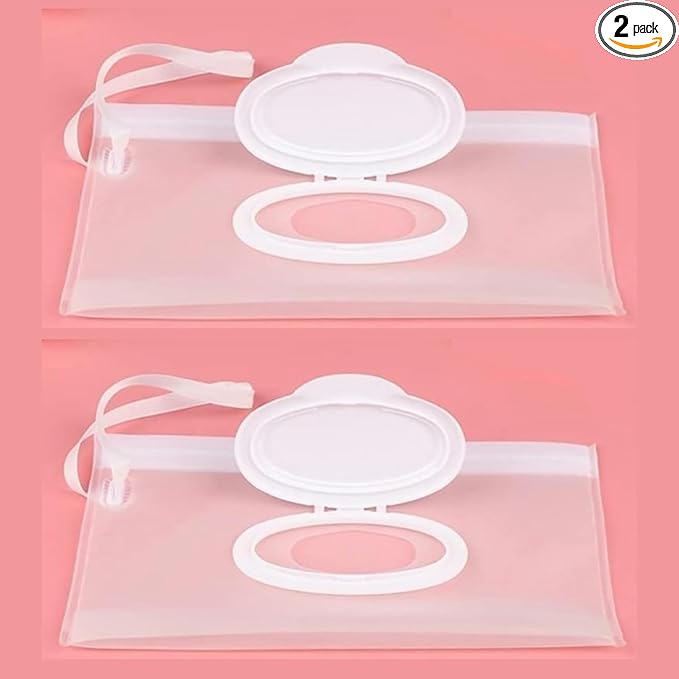 2Pcs White Baby Wipe Holder Case - Waterproof Travel Container for Wet Wipes, Portable Refillable Dispenser with Sealed Lid,On-The-Go Diaper Essentials,Keeps Wipes Moist and Fresh