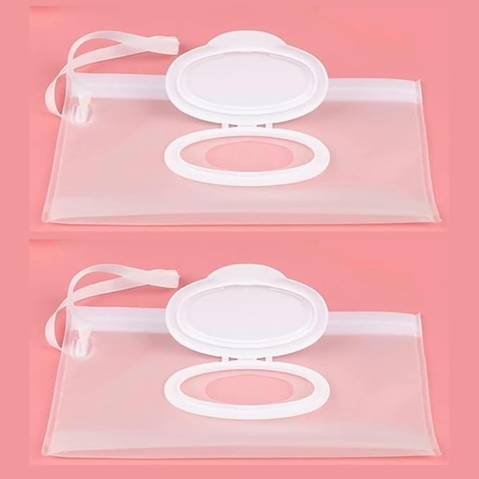 2 Pcs White Baby Wipes Case Travel Holder, Wipe Case Travel Holder Keeps Wipes Moist Set of Wet Diaper Portable Travel On The Go Refillable Dispenser Waterproof Wipe Container with Sealed Diapering