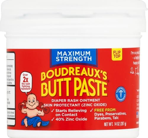 Boudreaux's Butt Paste Maximum Strength Diaper Rash Cream, Ointment for Baby, 14 oz Flip-Top Jar (Pack of 3)