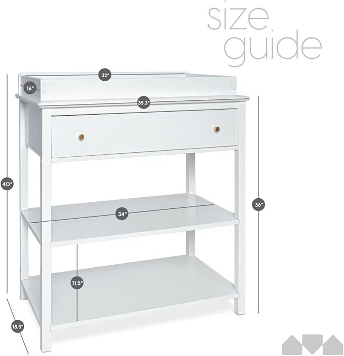 Milliard Nursery Dresser and Baby Changing Table with Storage & Removable Diaper Changing Top, White Modern Diaper Changing Station, Includes Spacious Drawer and Shelves, 18.5 x 35.5 x 40 inches