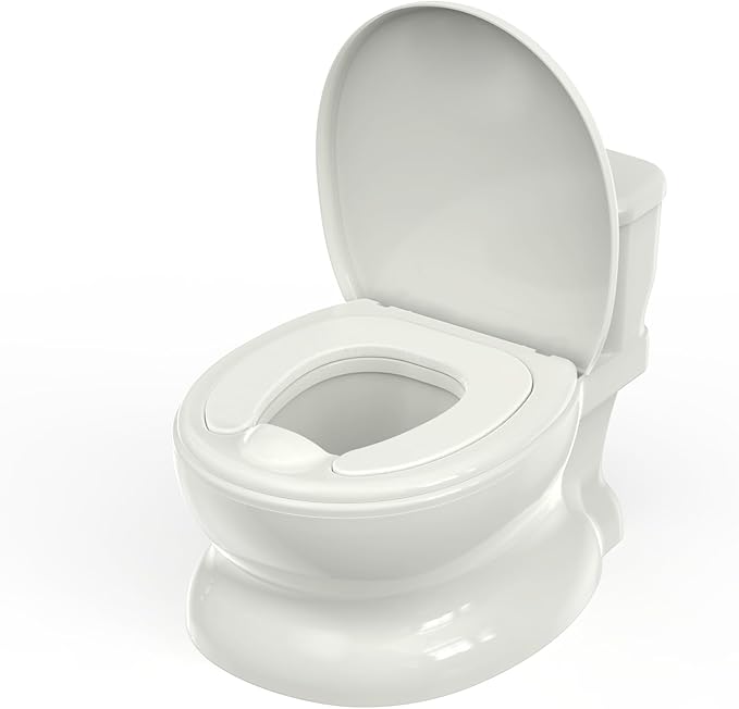 Realistic Potty Training Toilet - Flushing Sounds, Wipes Storage, Disposable Liners, Easy to Clean for Toddler Boys and Girls, Grey-White