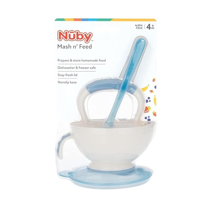 Nuby Garden Fresh Mash 'N' Feed 4 Piece Baby Preparation & Feeding System (Blue)