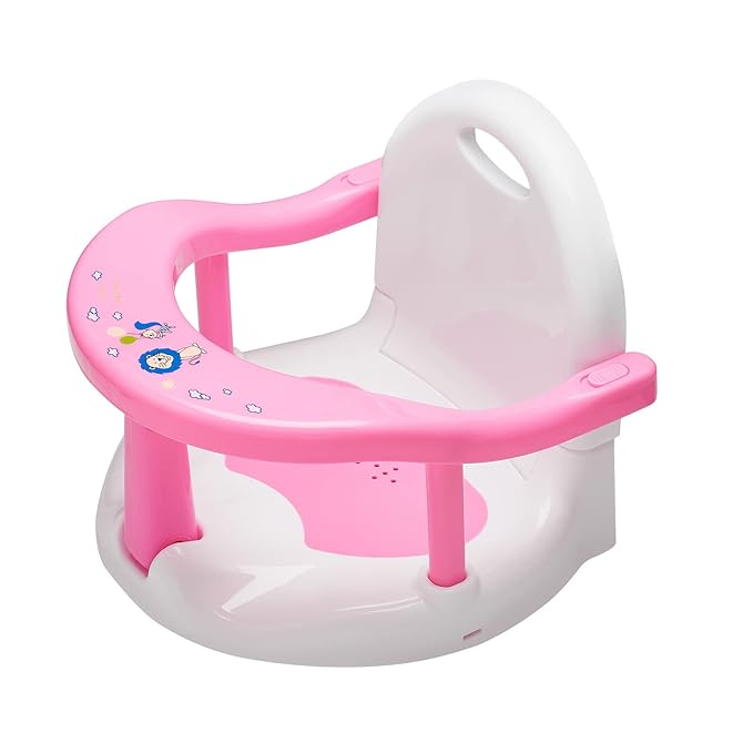 Foldable Baby Bath Seat, Non-Slip Bath Chair - Suction Cup Bathtub Seat for Babies 6-18 Months (Pink/White)