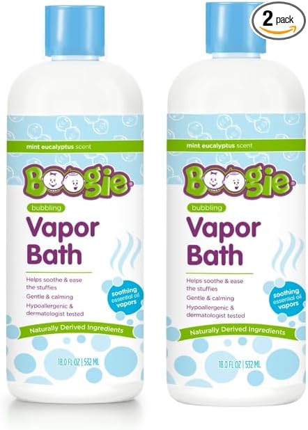 Boogie Kids Botanical Bubble Bath, Soothing Vapor, Made with Plant and Oat Extracts, Natual Essential Oils, Mint Eucalyptus, 18 oz (Pack of 2)