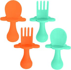 Grabease Baby Spoons and Forks Utensils for Toddlers Infants BPA-Free & Phthalate-Free Baby Silverware, 2 Sets, Mint and Orange - Toddler Spoon
