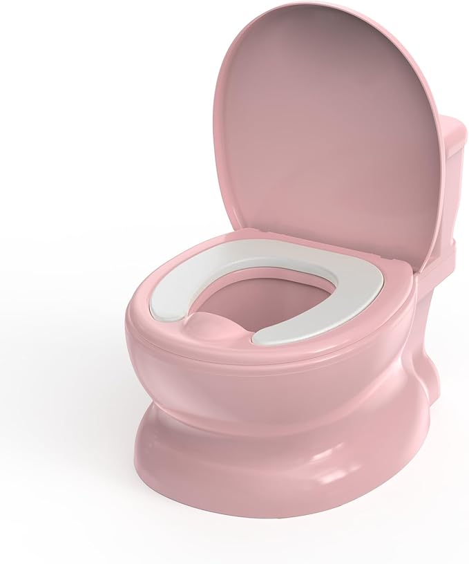 Realistic Potty Training Toilet - Flushing Sounds, Wipes Storage, Disposable Liners, Easy to Clean for Toddler Boys and Girls, Pink