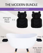 Luxury Baby Bathtub with Wooden Stand – 3-Stage Convertible, Ergonomic & Back-Saving Design (Black Bundle (Modern))