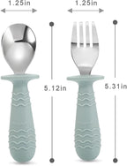 PandaEar 6 Pieces Baby Toddler Silicone Stainless Steel Utensils Silverware Spoon Fork for Baby Toddler BPA Free with Silicone Holding Anti-Choke Design (Blue Pink White)