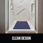 GORILLA GRIP Patented Square Shower Stall Mat, Small Bathtub Floor Mats for Stand Up Showers, Suction Cups and Drainage Holes, Machine Wash, Soft on Feet, Bathroom Accessories 21x21 Inch, Navy Opaque