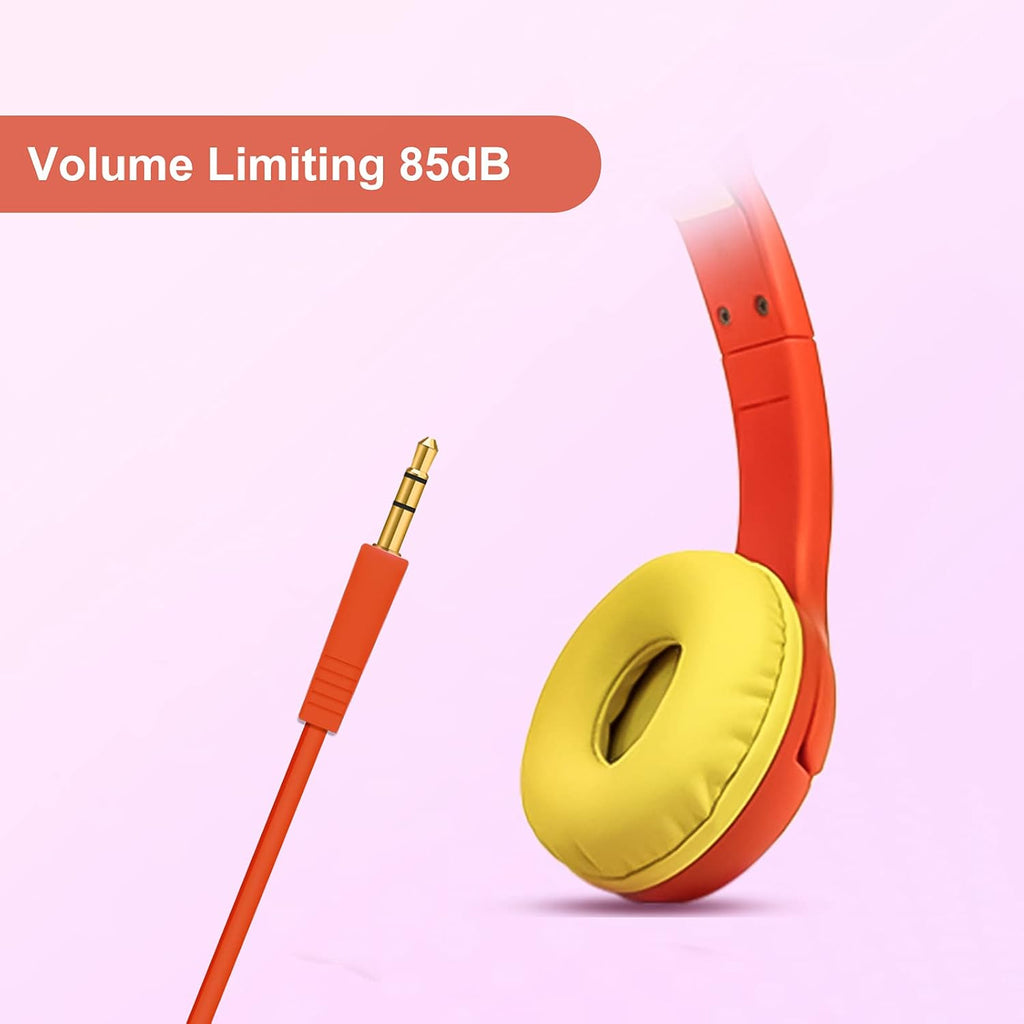 Olyre Kids Headphones Children Girls Boys Teens with LED Light Up and Sharing Port, Adjustable On Ear 3.5mm Jack Compatible School Cellphones Computer MP3/4 Tablets/E-Readers - Orange/Yellow