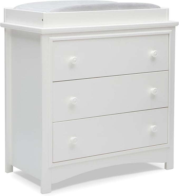 Delta Children Perry 3 Drawer Dresser with Changing Top and Interlocking Drawers, Bianca White