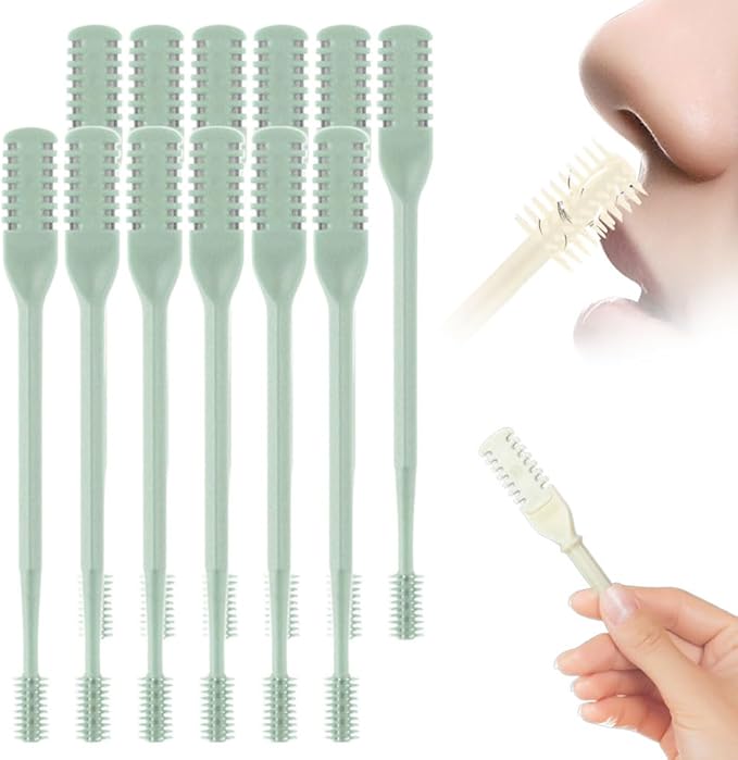 2 in 1 Nasal Hair Cutter, 2025 New Double Sided Nose Hair Knife Nostril Hair Remover Tool, Portable Manual 360° Rotating Nose Hair Trimmer with Ear Digger for Men Women (Green, 12Pcs)