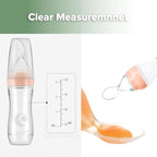Haakaa Silicone Baby Food Dispensing Spoon Feeder 4oz - Infant Squeeze Cereal Feeder, Baby Fresh Food Feeder, Feed Bottle for Puree, Solid Baby Food, BPA Free, 4m+ Babies – Peach