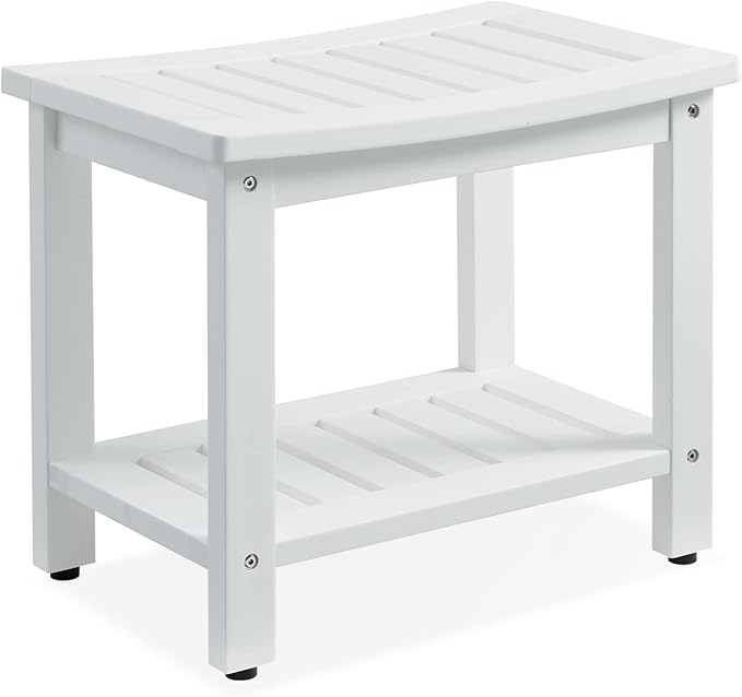 Psilvam Poly Lumber Shower Bench, Shower Stool with Storage Shelf, Shower Benches for Inside Shower Water Resistant & Non-Slip Design Shower Chair Seat for Bathroom, Living Room (White)