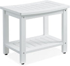 Psilvam Poly Lumber Shower Bench, Shower Stool with Storage Shelf, Shower Benches for Inside Shower Water Resistant & Non-Slip Design Shower Chair Seat for Bathroom, Living Room (White)