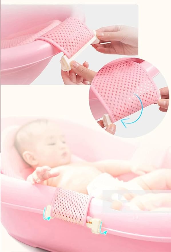 Breathable Mesh Newborn Baby Bath Mat Floating Foam Baby Tub Pillow Adjustable Non-Slip Bath Seat Pad Bath Cushion for Bathtub for 0-18 Months (Style 2-Blue(mesh)) (Pink)