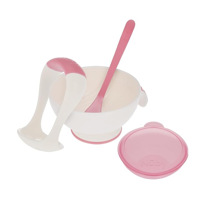 Nuby Garden Fresh Mash N' Feed Bowl with Spoon and Food Masher - Pink