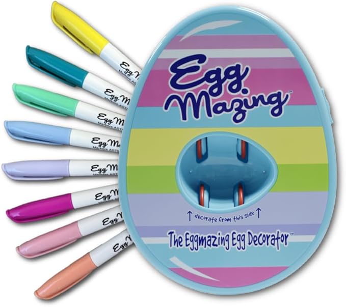 The Eggmazing Egg Decorator Easter Egg Decorator Kit - Arts and Crafts Set - Includes Egg Decorating Spinner and 8 Colorful Quick Drying Non Toxic Markers (Blue) - Packaging May Vary