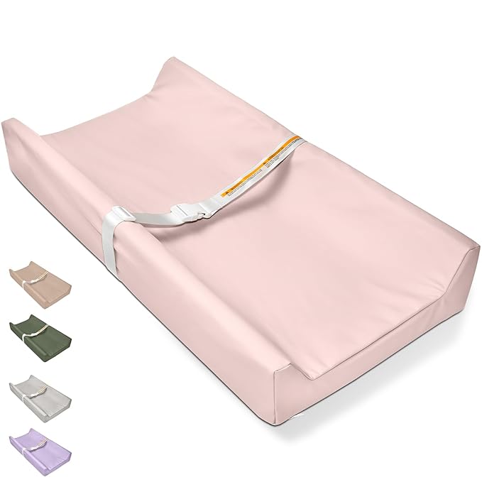 Baby Changing Pad, Wipeable Changing Pad, Diaper Changing Pads, Pink Vegan Leather Waterproof Changing Table Topper for Dresser and Table