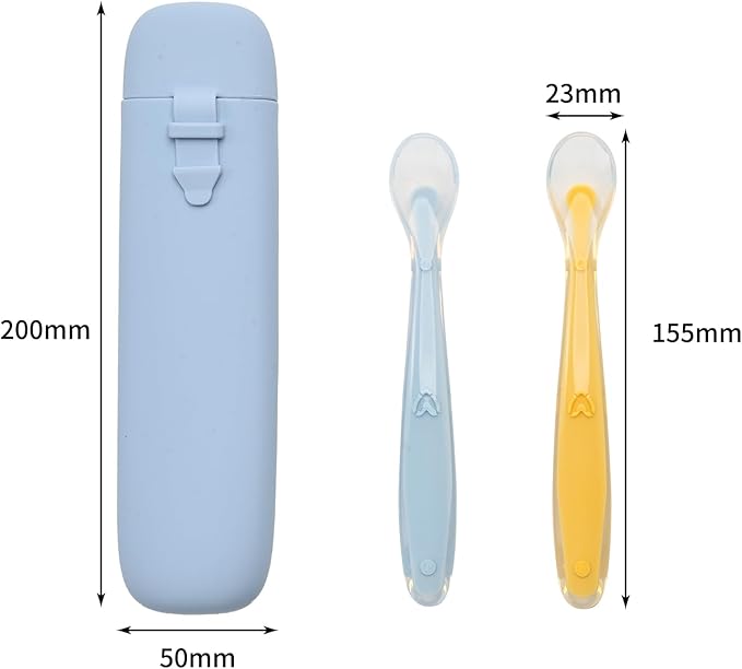 Silicone Baby Spoons for Baby Led Weaning, Spoons with Storage Box，Feeding Spoons for First Stage Baby Dishwasher Safe (Blue)