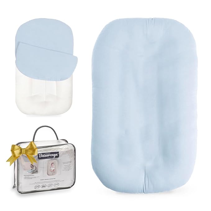 Baby Lounger - Snuggle Cozy Me Infant Lounger for Newborns | Breathable & Soft, Portable Awake-Time Pad, Essential Baby Gift- Blue (Lounger Cover Included)