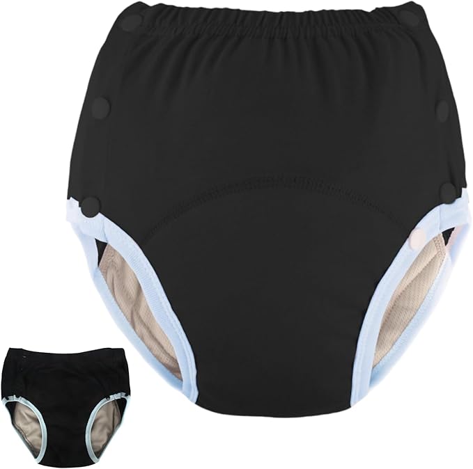 WEEOATAR Adult Cloth Diaper Incontinence Underwear Protective Underwear, Reusable, Washable and Easy to Wear with Side Buttons, Adult Nappy for Elderly, Disabled, Postpartum and Bedridden (Black, M)