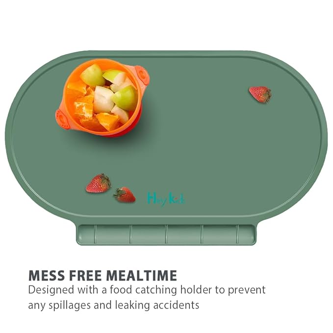 Placemat for Baby, Silicone Baby Toddlers Non-Slip Tablemats Stain Resistant Anti-Skid Reusable Dishwasher Safe Table Mats (Oxford Green)