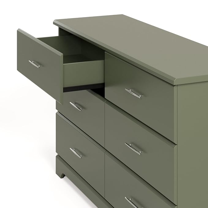 Stork Craft Brookside 6-Drawer Dresser (Olive) – GREENGUARD Gold Certified, Green Dresser for Bedroom, Kids & Nursery Storage Chest, Safety Interlocking Drawers, Pre-Installed Tracks, Kids Chest