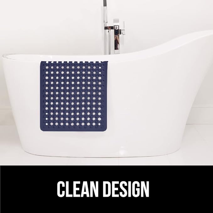 GORILLA GRIP Patented Bath Tub Shower Mat, Machine Washable Bathtub Floor Liner Mats, Suction Cups and Drain Holes to Keep Tubs Clean, Soft on Feet, Bathroom Essentials, 35x16 Inch, Navy Opaque