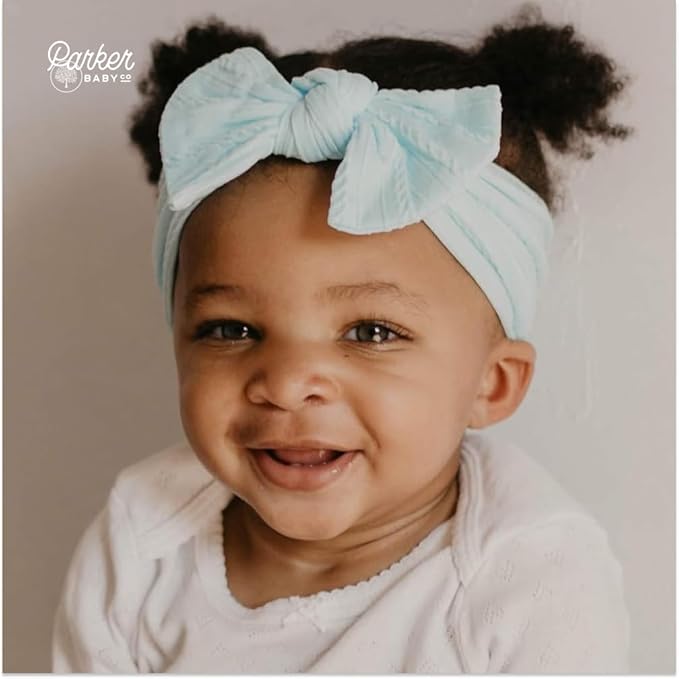 Parker Baby Cable Knit Nylon Headbands 5 Pack | Soft, Stretchy & Comfortable Bows for Girls | Adjustable, Soft to Touch & Knotted Headbands for Baby Girls | Baby Headwraps for Girls | Multiple Colors