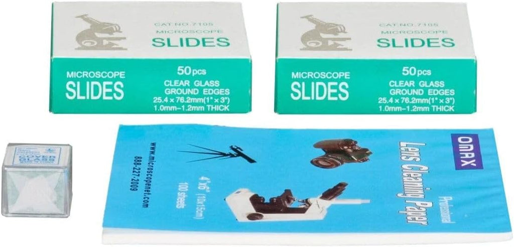 OMAX M82E Series LED Binocular Compound Lab Microscope - 40X-2000X Magnification - Microscope Kit with 100 Blank Slides & Cover Slips